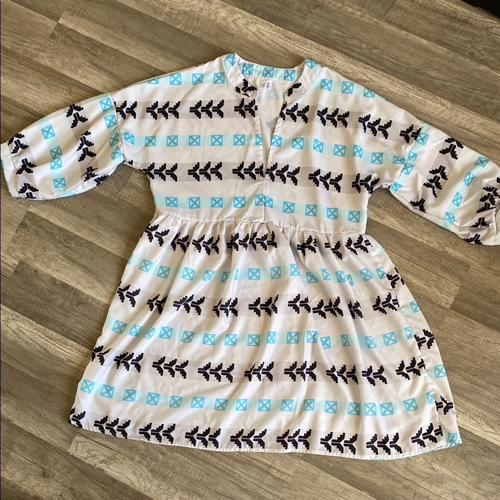 💜 2/$25 Blue Casual Sundress with Bishop Sleeves and Crew Neck